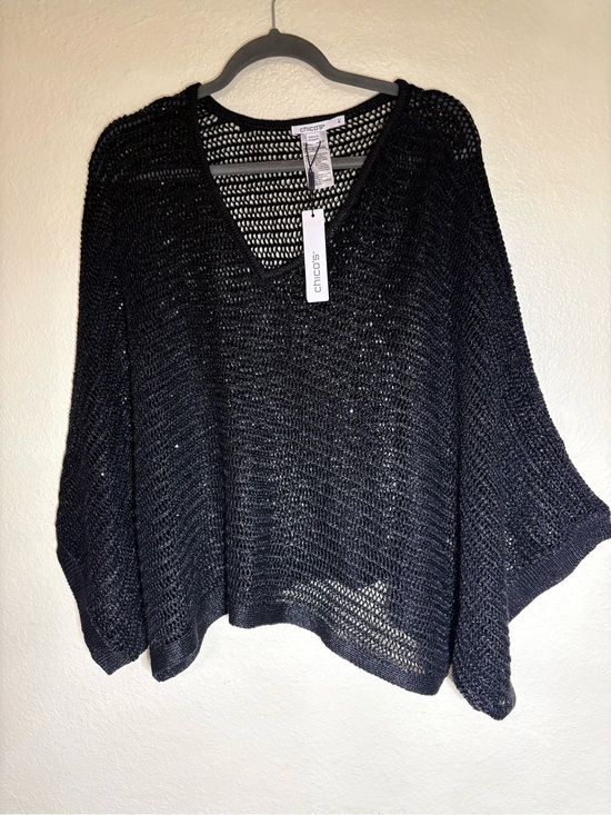 Chico's Sweaters - Chico's Black Open Knit V-Neck Sweater
